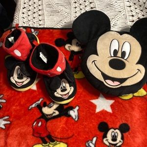 Mickey Mouse blanket, pillow, slippers
